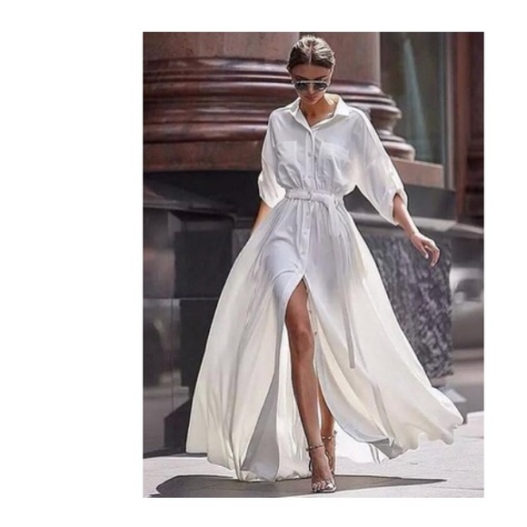 long sleeve maxi dress with collar